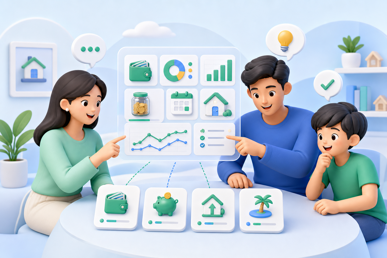 Keluarga mengambil keputusan keuangan bersama dengan Famoney