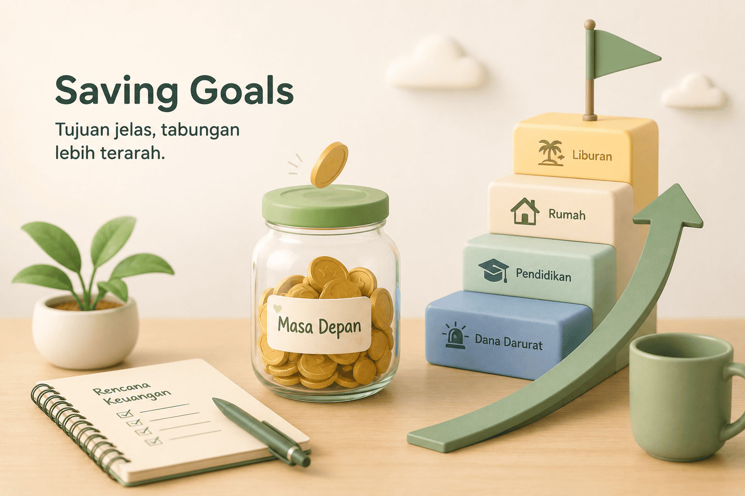 Saving goals memberi arah pada setiap uang yang disisihkan.